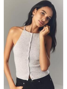 NWT Anthropologie Gray Wool And Cashmere Button Sweater Tank Top- Size Medium
